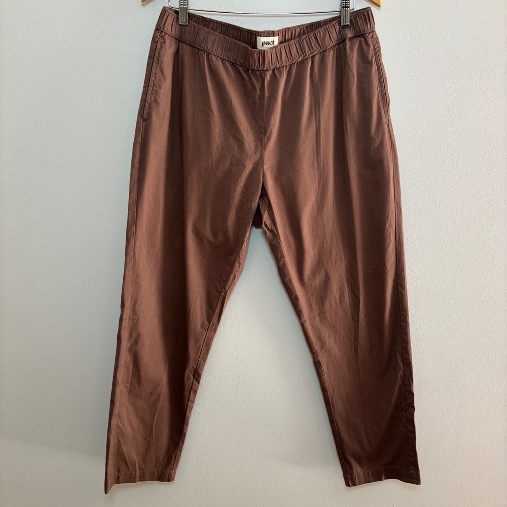 Pact Organic Cotton Straight Leg Minimalist Pants Brown Pull On Womens L Capsule